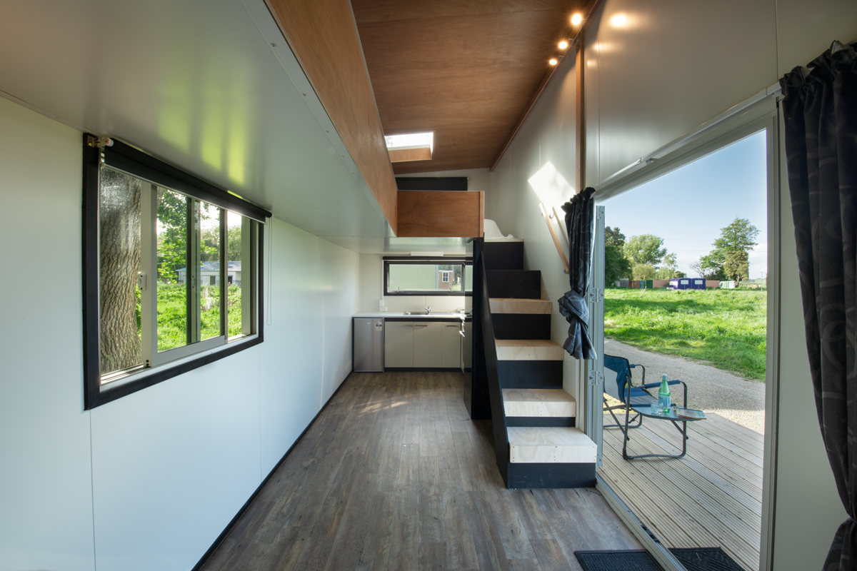 Bungalow my tinyhome interior, living area and staircase
